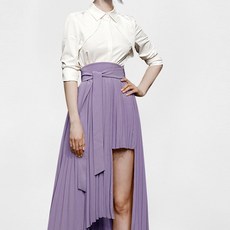 PAPERMENTS 長袖襯衫+不對稱腰綁帶百褶裙套裝