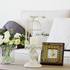 鳥籠古典風格裝飾燭台 10.5 x 30 cm, 白色