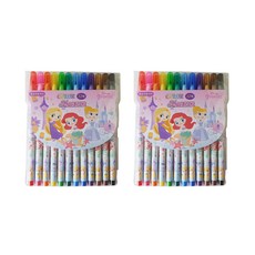 에이치엠플러스 디즈니 프린세스 인어공주 라푼젤 신데렐라 12색 사인펜, 혼합색상, 2개