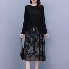 ATTERLIC 獨特字母印花中長版連身裙 00367 含大尺碼, 黑色