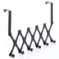 掛鉤式伸縮實用衣架 6鉤, 黑色, 1個