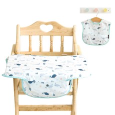 babyclo 嬰兒便攜式圖案餐墊套+印花圍兜, 鯨魚款 藍色, 1組