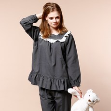 씨엘스토리 여성용 통기성 프릴스트라이프 순면 잠옷 세트