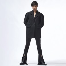 쿠만YHJ 여성용 스트럭처 싱글 브레스트 울 블렌드 하프코트