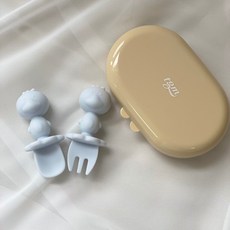 티지엠 실리콘 자기 주도 스푼 포크 세트, 오리 애쉬블루, 스푼 + 포크 + 케이스, 1세트