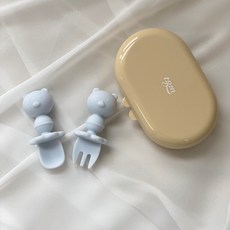 티지엠 실리콘 자기주도 스푼 + 포크 + 케이스 세트, 곰돌이 애쉬블루(스푼, 포크), 스푼+포크+케이스, 1세트