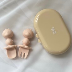 티지엠 실리콘 자기 주도 스푼 포크 세트, 오리 피치코랄, 스푼 + 포크 + 케이스, 1세트