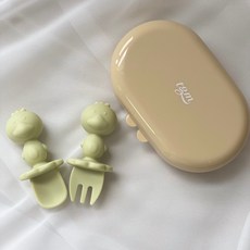 티지엠 실리콘 자기 주도 스푼 포크 세트, 오리 애플그린, 스푼 + 포크 + 케이스, 1세트