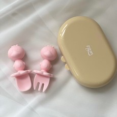 티지엠 실리콘 자기 주도 스푼 포크 세트, 오리 블룸핑크, 스푼 + 포크 + 케이스, 1세트