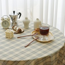 BYJIMI 復古格紋桌布, 卡其色, 4人用正方形(140 x 140 cm)