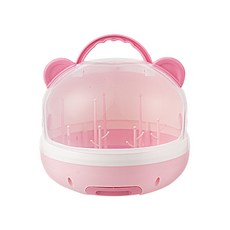 小熊附蓋奶瓶瀝水盒, 02 粉色