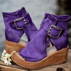 페이퍼먼츠 빈티지 레트로 버클 가죽 통굽 샌들형 워커 00183