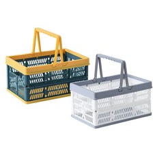 Double J You多功能手把折疊式折疊籃 小型 2件組, 黃色, 灰色, 1套