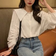 MeiChel 大翻領鈕扣雪紡襯衫