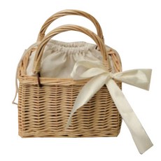 休閒藤編野餐包, 米色, 1個