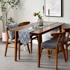 立體提花尖流蘇桌巾, 混色, 6人（長30cm x 寬210cm）