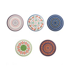 民族風圖案珪藻土軟木杯墊 5件組, 混色