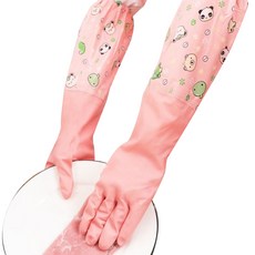 Hiredeco 角色內刷毛橡膠手套 9.1~10 x 50 cm, 熊貓粉紅色 L, 1個