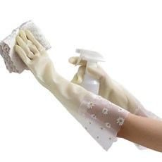 Higherdeco 雛菊馬卡龍色系寬版橡膠手套 雙手組 M, 黃色, 1套, 中(M)