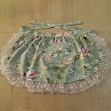 Clean On棉質綠色花朵圖案網紗蕾絲腰圍式圍裙, 混合顏色, 1個