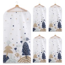 半透明衣物防塵罩 印刷 大型 白色 多功能, 5件, 1個