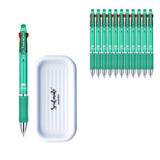 JAVAPEN 3色圓珠筆 0.38mm+筆盤, 薄荷（圓珠筆），隨機發貨（筆盤）, 1套