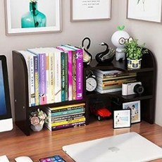 桌面弧形轉角書架 迷你書櫃, 黑色