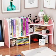 桌面弧形轉角書架 迷你書櫃, 粉紅色