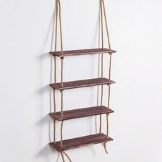 BNP 벽걸이 행잉 로프 장식장 사다리 선반, 06 다크오크 4단