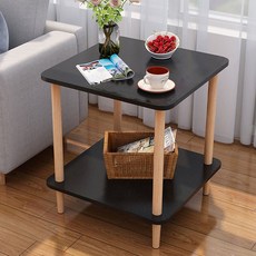 BNP 쇼파 사이드 2단 원목 티 테이블 14 다리형 50cm, 블랙, 1개