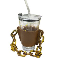 鏈條隨行杯杯套飲料提袋, 05 棕色, 豹紋(鏈條)