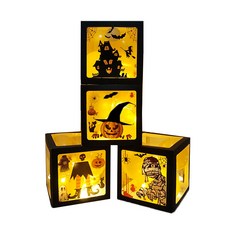 Liz Jane 萬聖節紙燈籠盒4款 + 固定貼紙4入組, 01 黑色, 1套