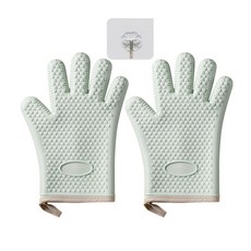 Shopping Joy閃亮薄荷色矽膠烤箱手套 2入+掛勾, 薄荷, 1套