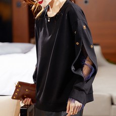 ATTERLIC 大尺碼袖開衩透視大學T 00379