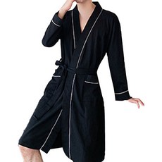 Star 男女通用簡約素色情侶浴袍 2XL, 01 黑色, 1個