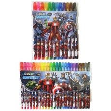 韓國 hM PLUS 漫威 鋼鐵人 浩克 索爾 美國隊長 男孩用 12色簽字筆 + 24色簽字筆 套組, 混合顏色, 1套