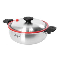 QUEEN SENSE shiny電磁爐適用雙耳5層304不鏽鋼不沾淺湯鍋+鍋蓋, 單色, 28厘米