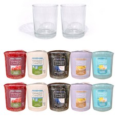 YANKEE CANDLE 香氛蠟燭*10+燭杯*2, Black Cherry 黑櫻桃+Clean Cotton 純淨棉+Midsummer's Night 仲夏之夜+Lemon Lavender 檸檬薰衣草+Bahama Breeze 巴哈馬微風, 490g, 1組