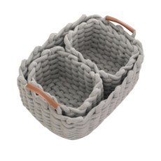 Thanks Gallery 手工編織儲物籃梳妝台收納盒灰色 S 2p + L 套組 TD0075, 1套