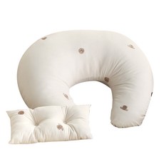 Decoone 刺繡棉質哺乳枕套+棉枕組, 象牙白