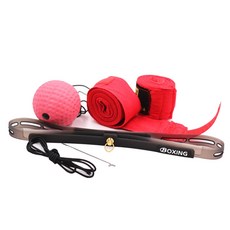 時尚魔方拳擊訓練頭+拳擊橡皮球+背帶雙手套組, 橡膠球（粉紅色）