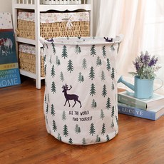 All-high 圓形北歐圖案布藝衣物收納籃, 14杉木小鹿, 40 x 50 cm, 1個