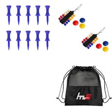 hmus 質感高爾夫球托 10入+短版球托 12入+球標 3入+收納袋 GFYP-169-2+183PU, 藍色+黑色