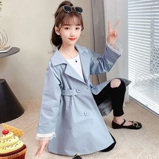 天使眼女童款袖子蕾絲腰帶大衣