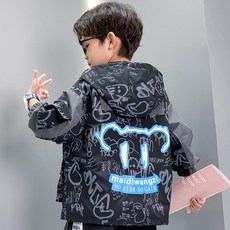 兒童塗鴉拼色大口袋外套