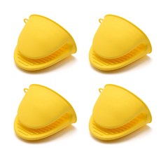 防滑矽膠手指烤箱手套, 黃色的, 4個