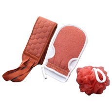 브릴리홈 샤워볼 타올장갑 롱스트립 3종 세트, 오렌지레드, 1세트