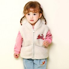 milk mile 孩童動物圖案刺繡刷絨拉鍊式背心