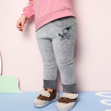 milk mile 童款可愛插圖柔軟天鵝絨捲邊羅紋內搭長褲