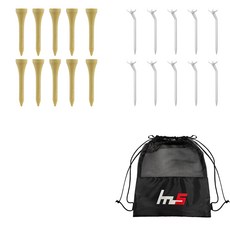 NAYASTYLE 高爾夫短球梯 10入 + 折角長球梯10入 + 收納袋組, 白色